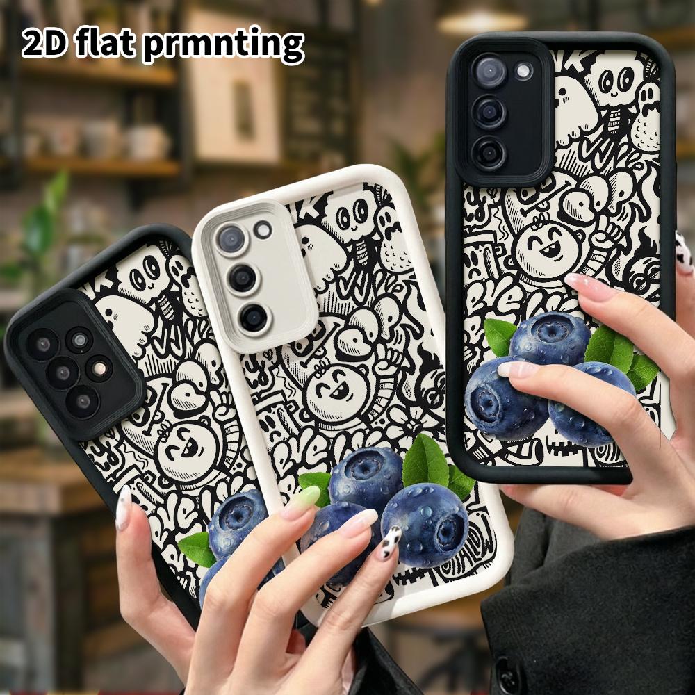 Phone Case: 2D Flat Samsung Galaxy A34 A35 M05 M06 S20 S22 S21 FE Plus 5G Protective Case, Blueberry, Christmas and Halloween Gift