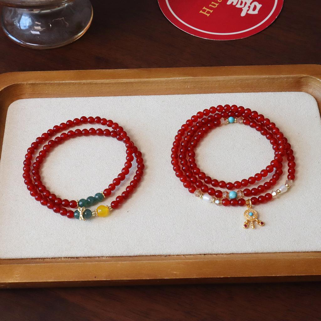 4mm Agate Beaded Multi-Turn Bracelet Fashion Women Daily Jewelry Lucky Gift