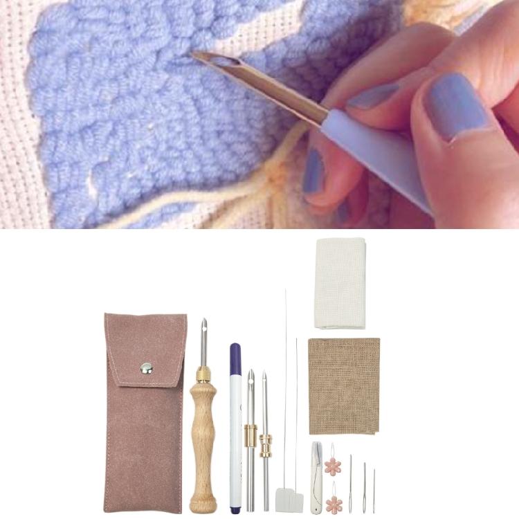 Punching Needle Embroidery Set for Beginner with Embroidery Fabric Punching Needle Pen Threader Scissors Sewing Needle