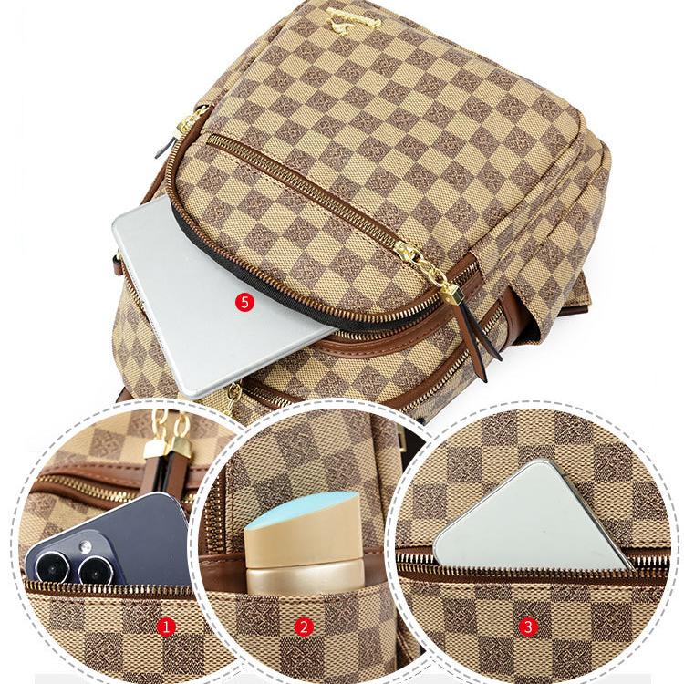 Avancerad Schackrutig Ryggsäck för Kvinnors Vårresor Ryggsäck med Multifunktionell Texturerad Kvinnors Bokväska Mode Ryggsäck för Flickor