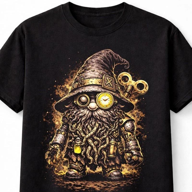Steampunk Wizard Gnome Fantasy Clockwork Graphic Unisex TShirt S