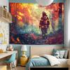 2D Fireman Hero Wall Tapestry, Wildfire Forest Rescue Scene Wall Art for Home Decor