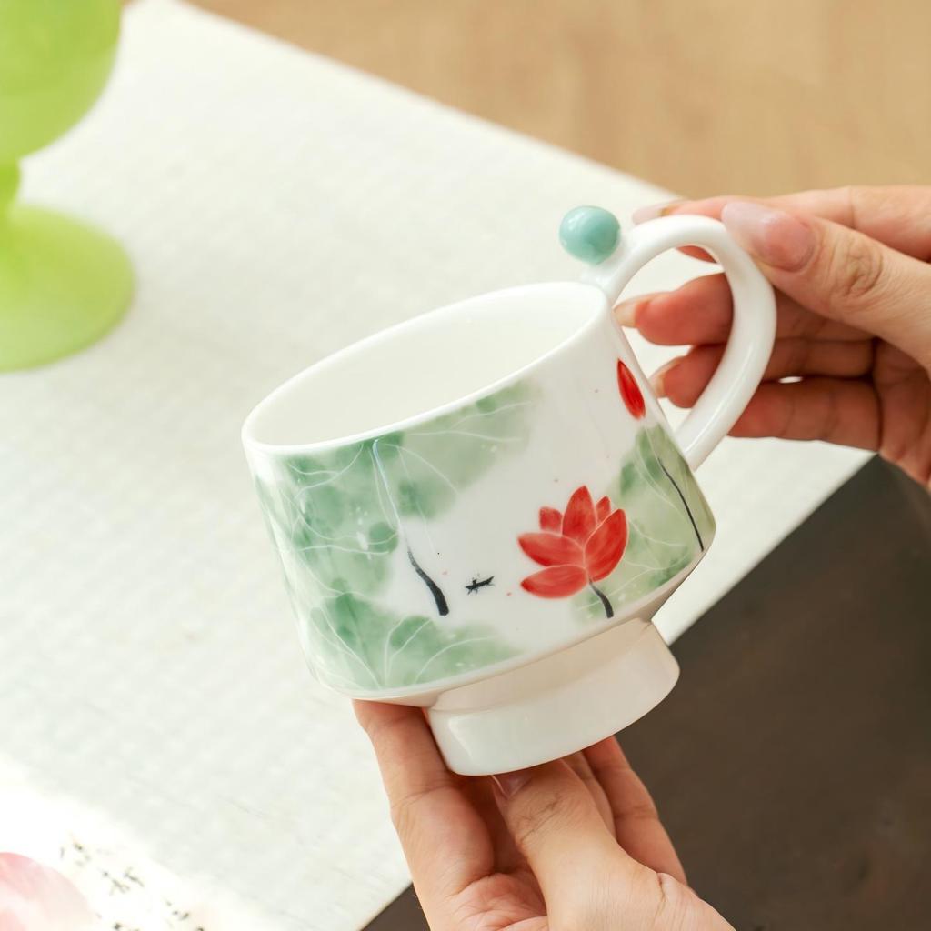 National Rhyme Glaze Color Ceramic Cup Creative Chinese Style Lotus Ink Mug High value Water Cup Office Coffee Cup