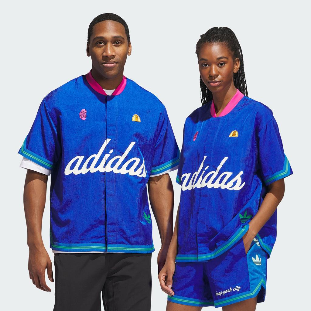 Adidas Originals Hoop York City Warm-Up Top With Printed Letter Logo And Baseball Collar Unisex Tops Blue IT9956