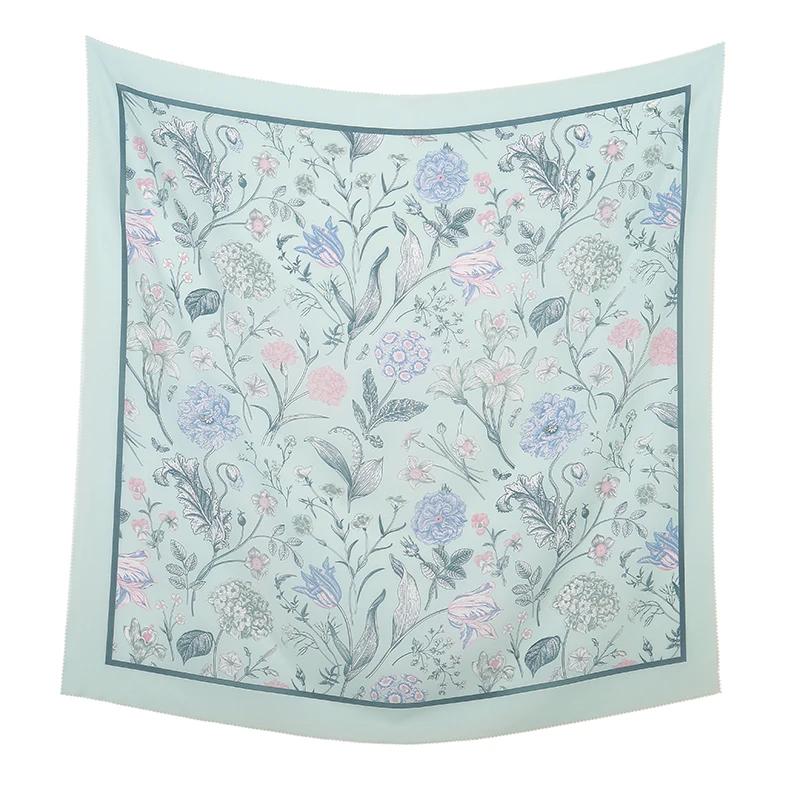 110*110cm Neuer Baumwoll-Leinen-Quadratischer Schal Damen Kopftuch Blumenmuster Halstuch Schals Kopftuch Bandanas Haargummi Stirnbänder