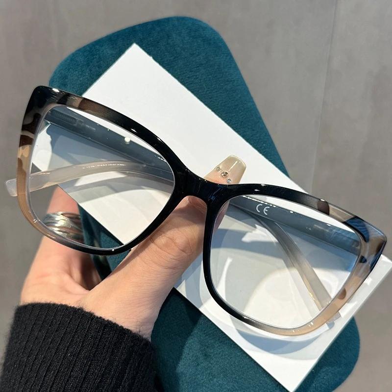 Fashion Cat-Eye Blue Light Blocking Reading Glasses Women's INS Style Large Frame Comfortable Spring Temples Presbyopia Glasses