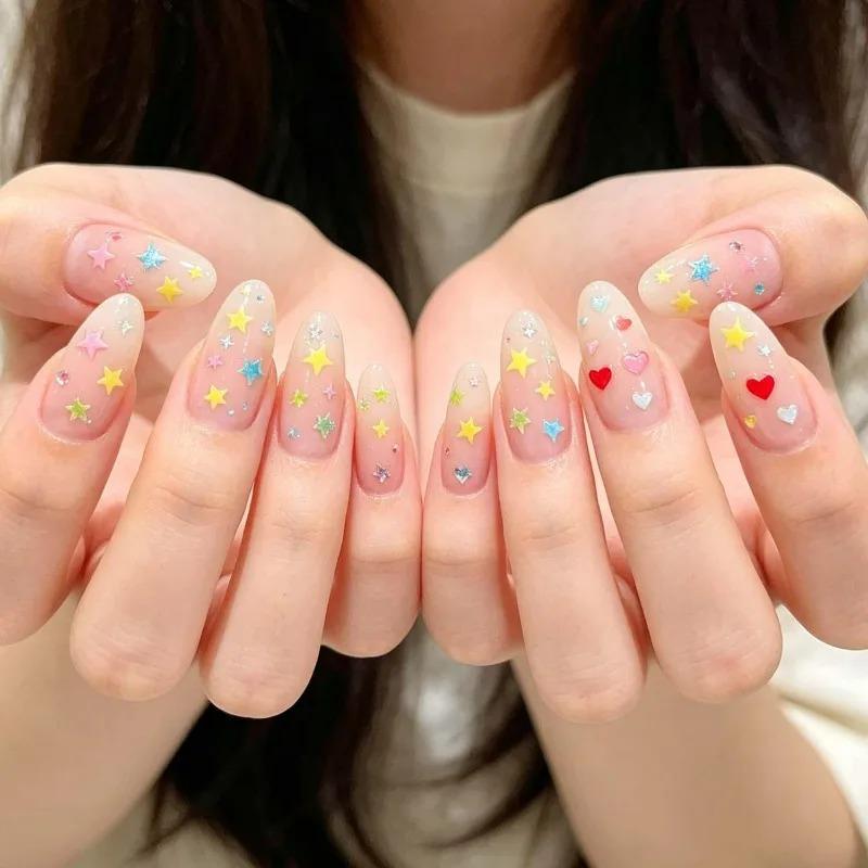 Colorful Dopamine Star Heart Nail Sticker Self-Adhesive Nail Diamond Sticker Decals Y2K Summer Manicure Makeup Decorations