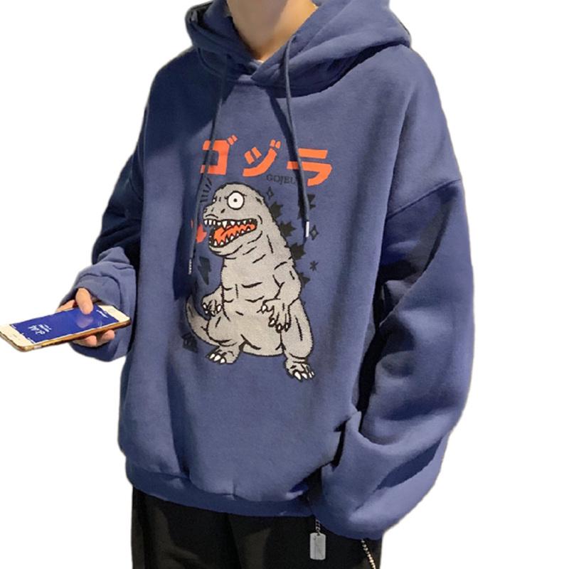 Man Woman Oversize Hoodie Spring Autumn Loose Cartoon Dinosaur Printing Pattern Drawstring Hoodie