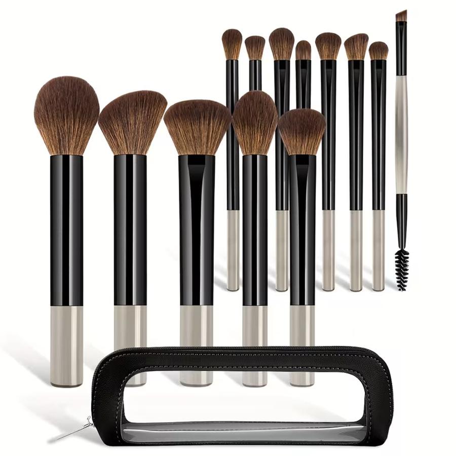 13pcs Makeup Brushes with 1pc Makeup Sponge Puff and Makeup Bag Multi-functional Makeup Tools Foundation Brushes Powder