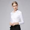 Blusa casual de oficina para mujer, cuello camisero, manga larga, corte entallado, con botones en la parte delantera