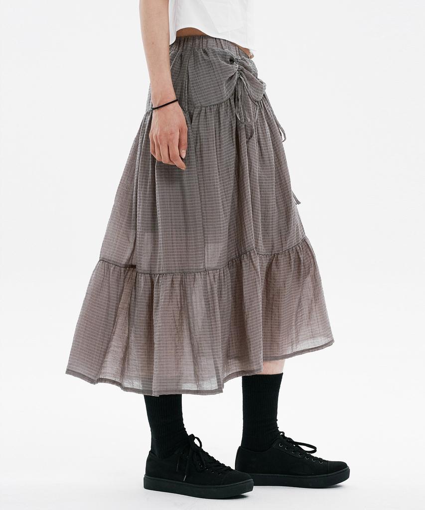 Hanahi Front Shirred Tiered Skirt Gray