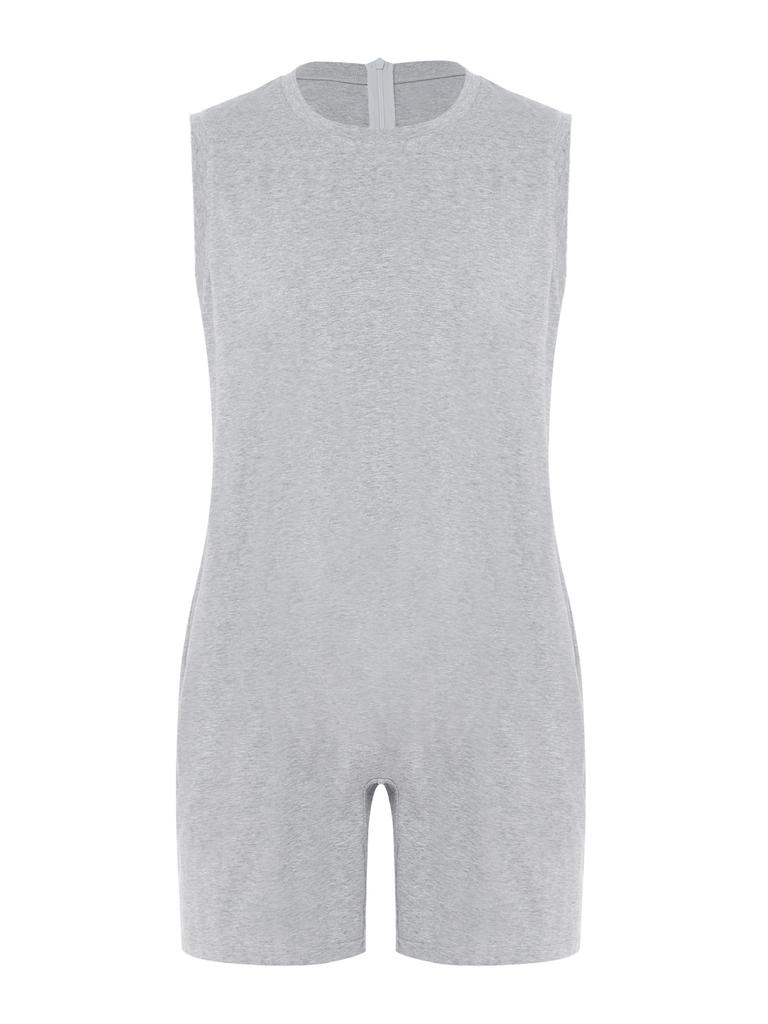 Mens Adaptive Nursing Jumpsuit Rompers Sleeveless Back Zipper Round Neck Short Bottoms Bodysuit