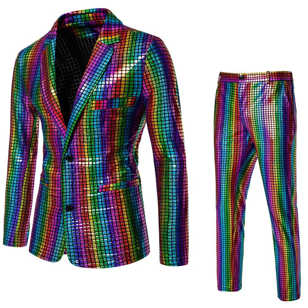 Men's Shiny 2 Pieces Suits Blazer Pants Terno Masculino Fashion Party DJ Club Dress Tuxedo Suit Men Stage Singer Clothes