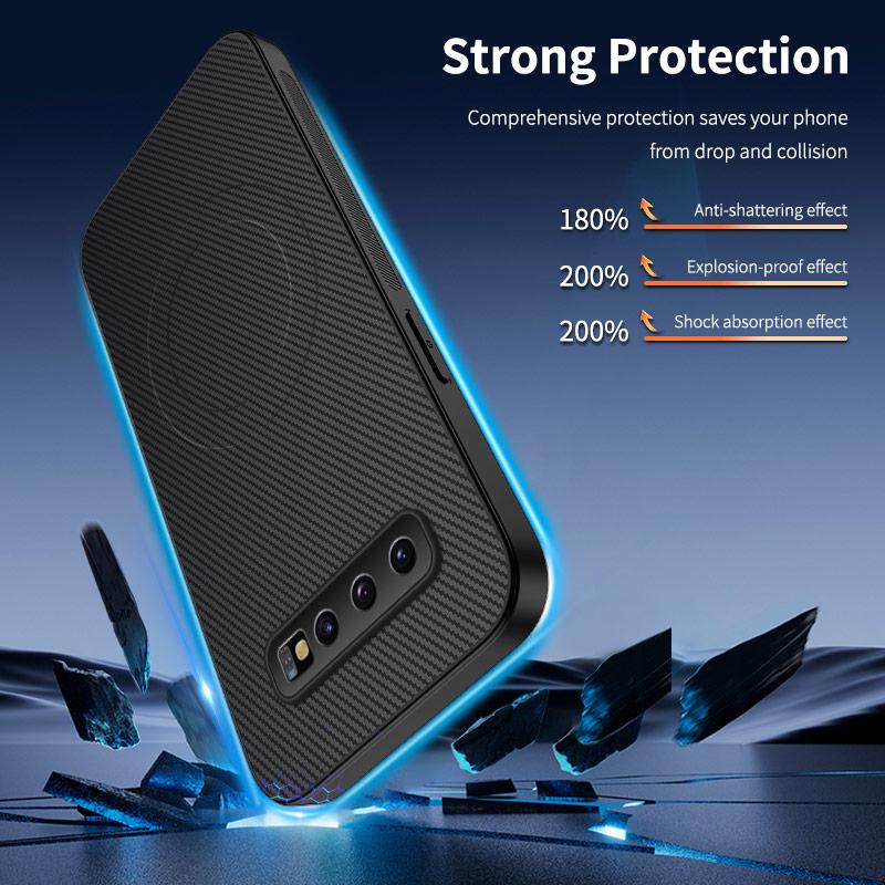Carbon Fiber Texture Wireless Charging Magnetic Case For Samsung Galaxy S10 Plus S10Plus S10E ShockProof Phone Cover