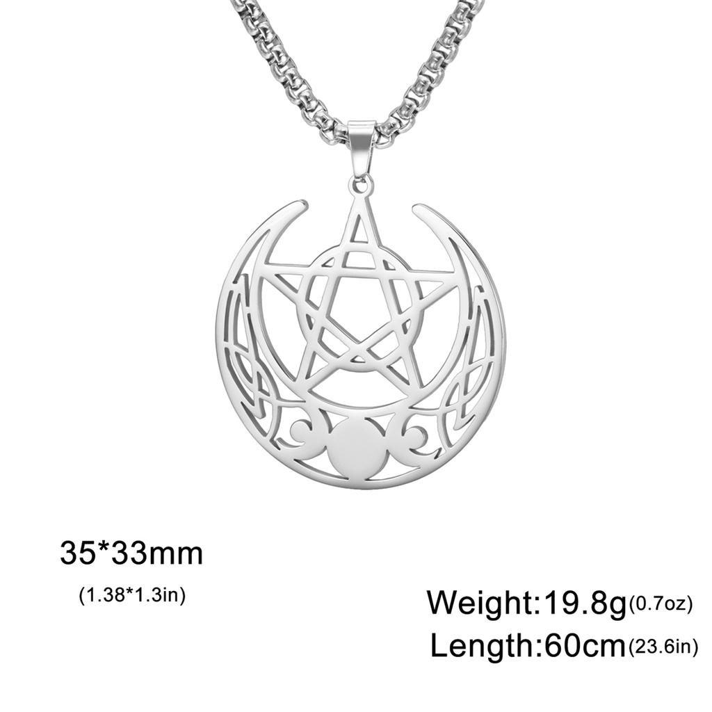  Pentagram Triple Moon Goddess Necklace Stainless Steel Hollow Witch Talisman Necklace Greek Jewelry Gift Wholesale