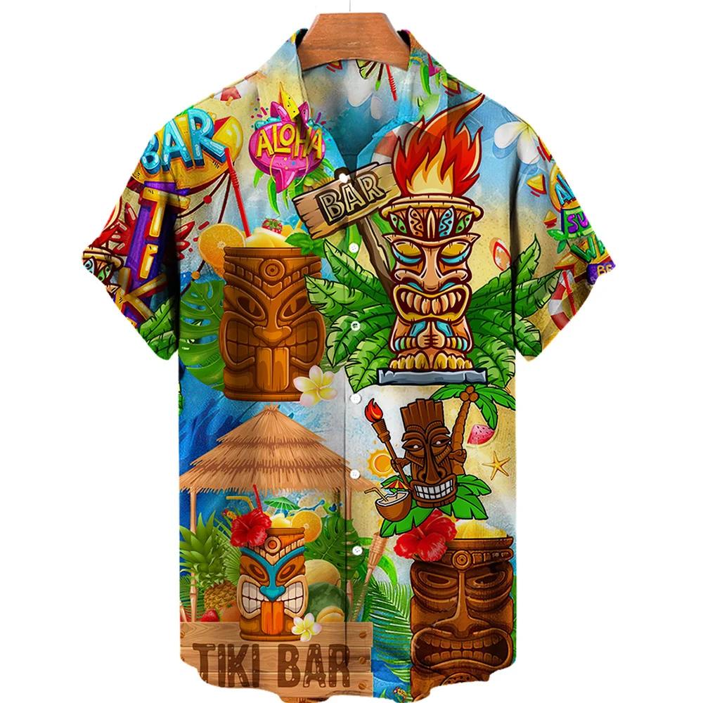 Men's Summer Short Sleeve Hawaiian Shirt Beach Holiday Print Shirt Top 100% Polyester Men's Street Style Short Sleeve Shirt