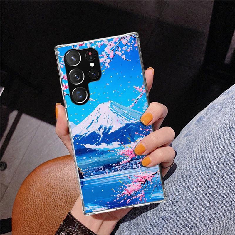 Japanese Cherry Mount Fuji Phnoe Case for Samsung Galaxy S26 S25 Edge S23 S24 Ultra S22 Plus S21 S20 FE Unique Cover Soft Coque