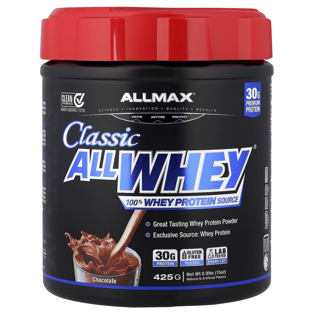 ALLMAX, CLASSIC ALLWHEY®, 100% Whey Protein Source, Chocolate, 425g (0.9lb)
