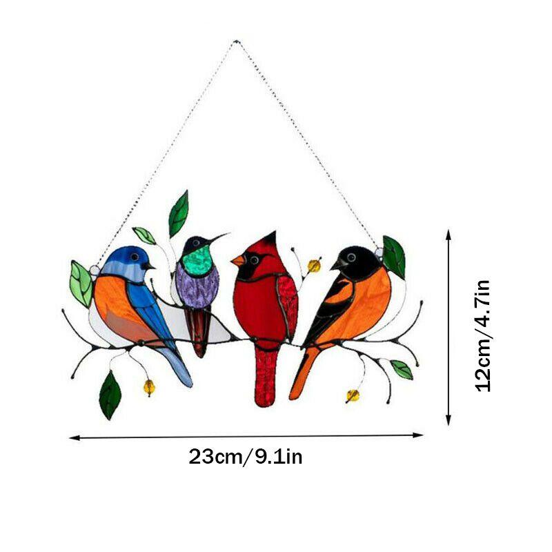 Vibrant Stained Glass Birds-on-a-wire Suncatcher For Happy Homes