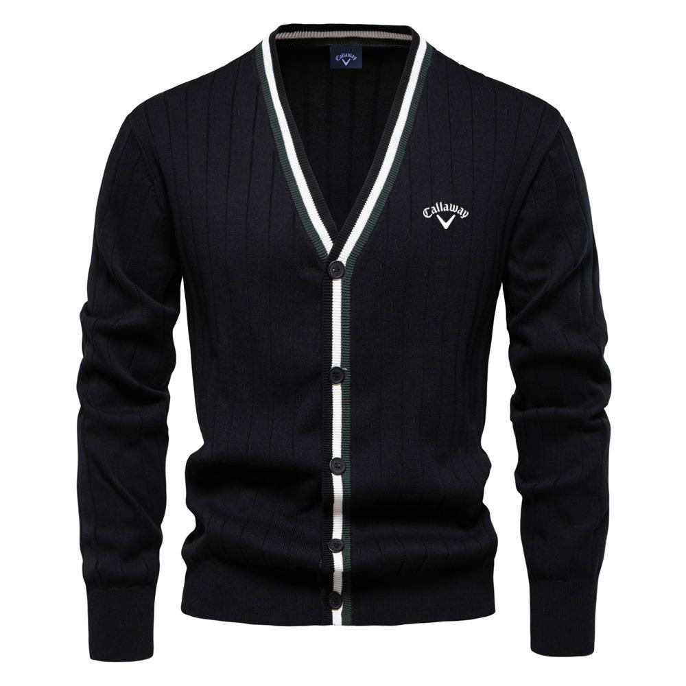 Callaway 2025 Autumn/Winter Embroidered New Cardigan Men's V-neck Long Sleeved Sweater Knitted Coat