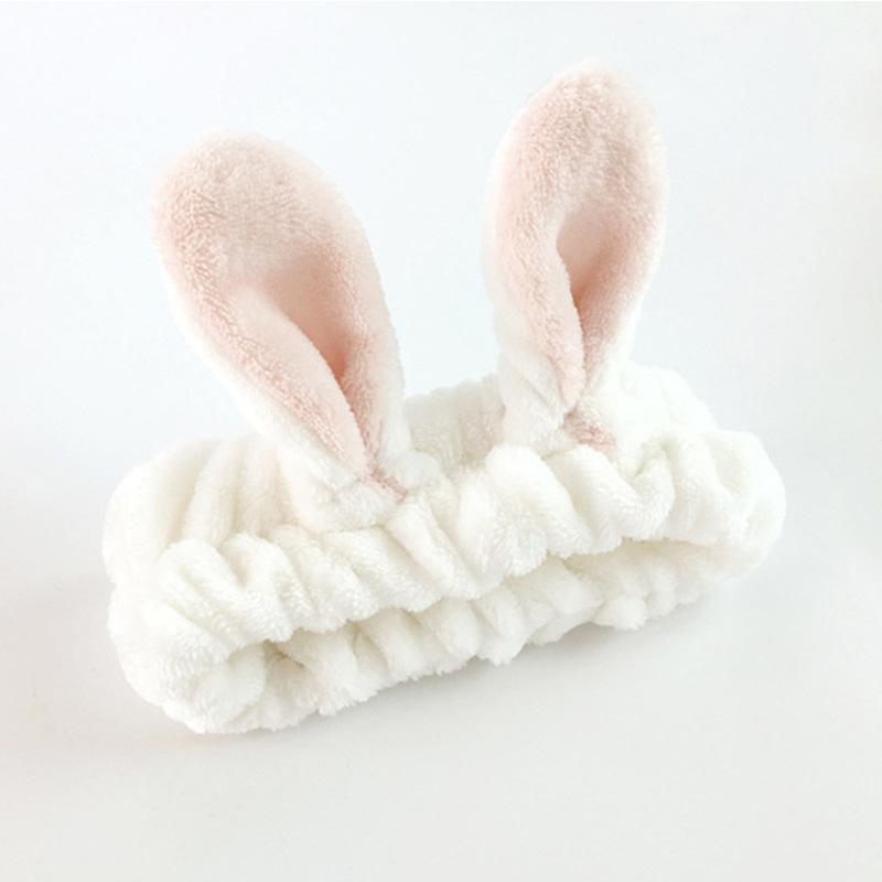 Custom Logo OMG Bowknot Wash Face Hairband Rabbit Cat Ear Cute Plush Lady Soft Women Elastic Hair Band Flannel Make up Headbands