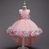 Girls Mesh Flower Runway Dress Children's Party Wedding Princess Dress with Train