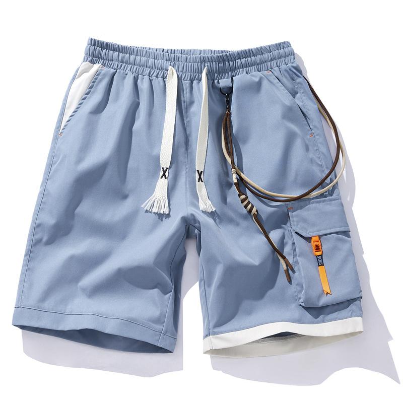 Men Multi Pocket Cargo Shorts Drawstring Waist Streetwear Summer Shorts M синий