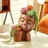 Creative Eyelash Doll Succulents Planter, Cute Sleeping Face Ceramic Pot with Double Holes, Kawaii Desktop Decor for Office Desk, Indoor Small Plant