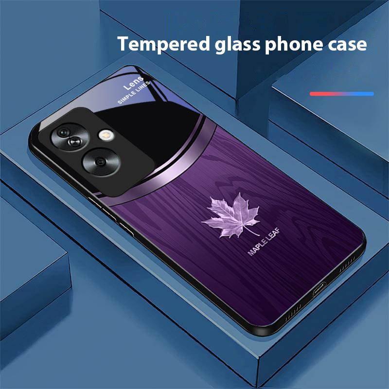 

Wood Grain Maple Leaf For Oppo A79 5G 58 78 74 60 4G Reno 11F Realme GT 6 11 Note 50 10 C55 X2 Tempered Glass Black Phone Case For Reno 11 Pro 5G
