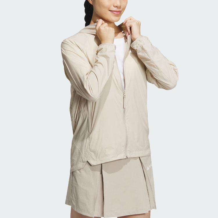 adidas Solid Logo Outdoor UPF50+ Sports Hooded Breathable Sun Protection Jacket Women Jacket Brown IS0278