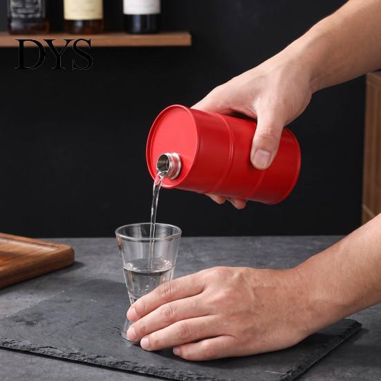 Industrial Barrel Shape Decanter Oil Drum Wine Pot, Durable Stainless Steel Leak-proof Bottle with Removable Spout Cruet, 350ml Capacity, Refillable