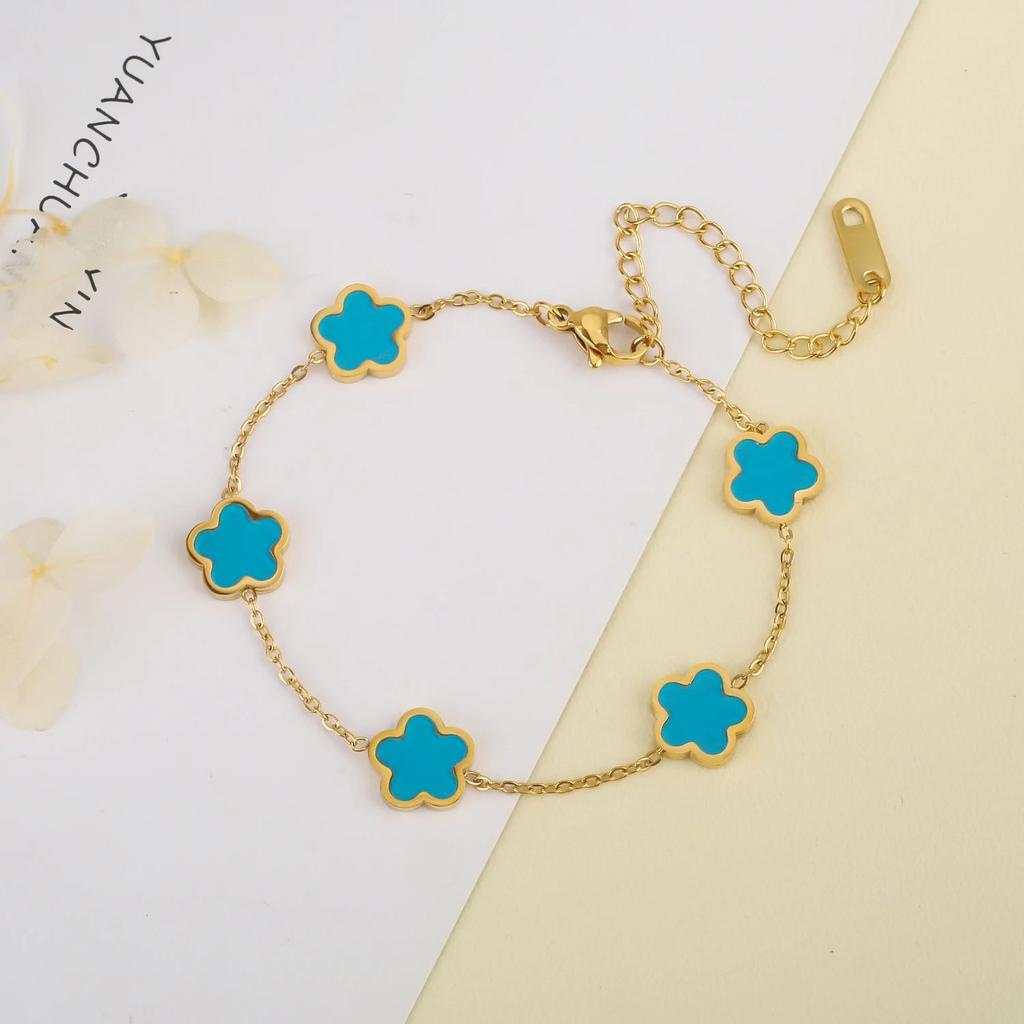 Hot Sale Stainless Steel Plum Blossom Gold Plated Bracelet High Quality Five Leaf Flower Zircon Simple For Woman Gift Clover