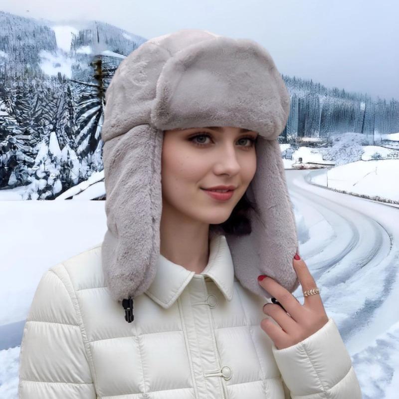 Winter fluffy hat, piled and thickened men's and women's windproof and cold-proof imitation rabbit hair casual versatile outdoor cotton hat