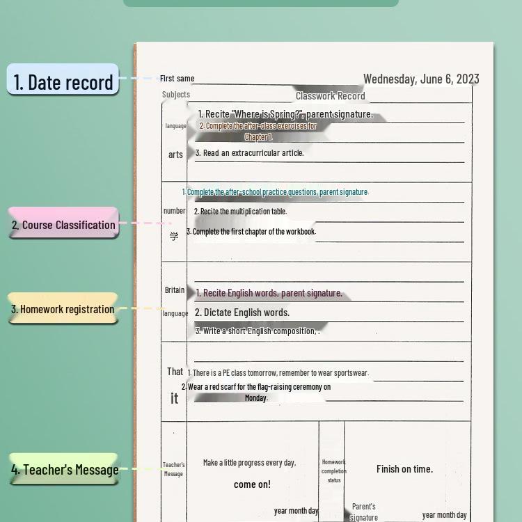 Elementary School Homework Notebook: Kraft Paper Communication & Record Book for Grades 1-3