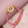 Gold-Plated Virgin Mary Zircon Bracelet with Adjustable Cotton Rope