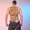 Sexy Men Leopard Sheer See Through High Cut Bodysuit Mesh Cosplay Maid Tights Yoga Elastic Shaping Open Crotch Leotard