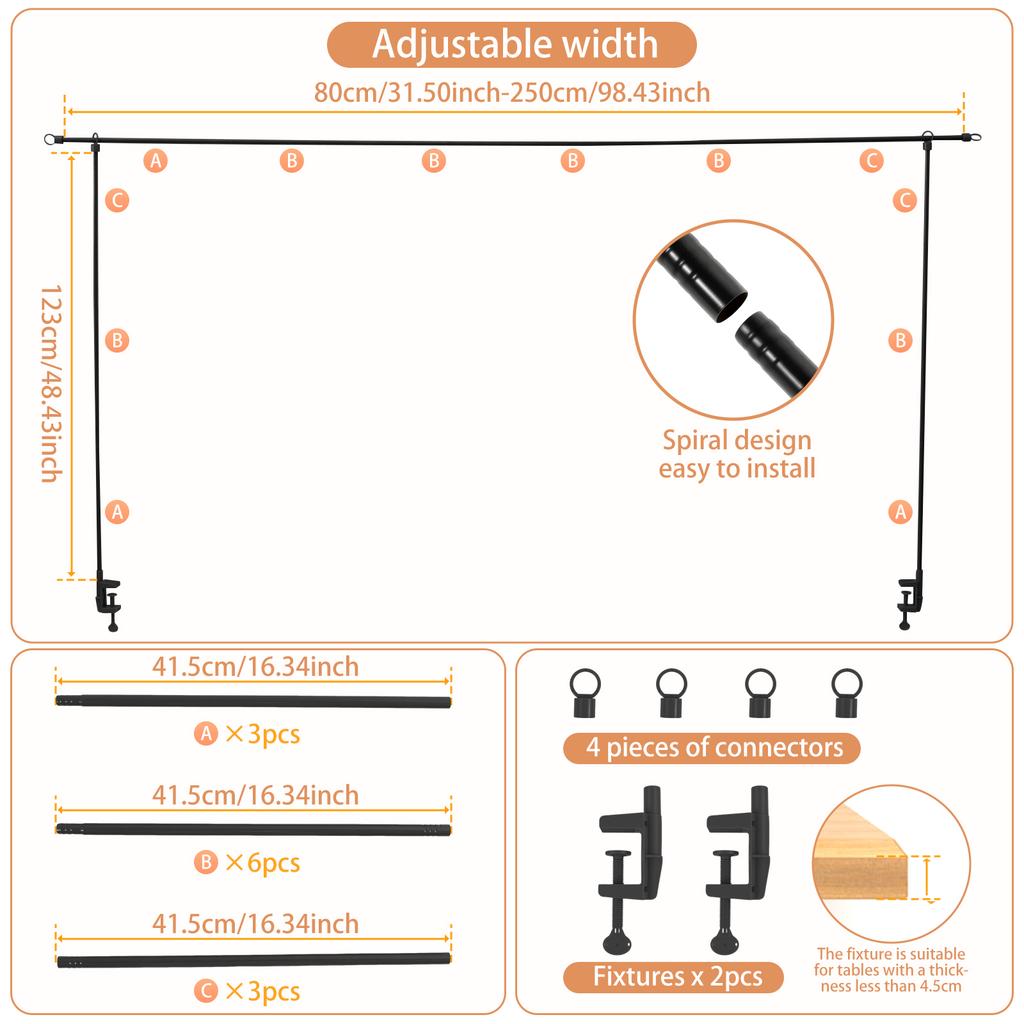 Over The Table Rod Stand with Clamps Black Golden Table Arch Stand for Wedding Birthday Party Halloween Christmas Hanging Decor