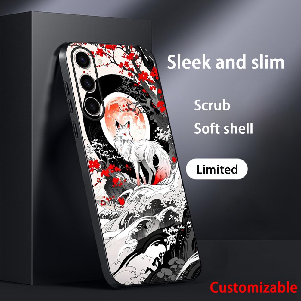 Nine-tailed fox art fashion design Phone Case For Samsung Galaxy S26 S25 S24 S23 S22 S21 Plus Ultra Note20 Soft Black