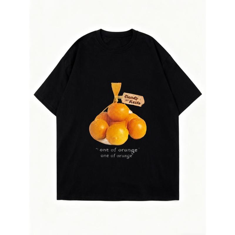 Oversized T Shirt Black Orange Fruit Print With Candy House Text And One Of Orange Quote Casual Everyday Wear