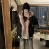 Winter American retro fur collar splicing hooded cotton jacket women's loose casual jacket top tide