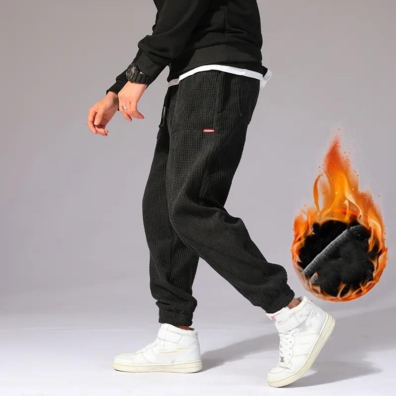 

Men Autumn Winter Casual Corduroy Harem Pants Sport Thermal Fleece Sweatpants XS чёрный