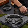 Vintage Vacuum Plating Stainless Steel Men‘s Bracelet With Double Dragon Head Clasp Hip Hop Gothic Bracelets Male Jewelry Gift