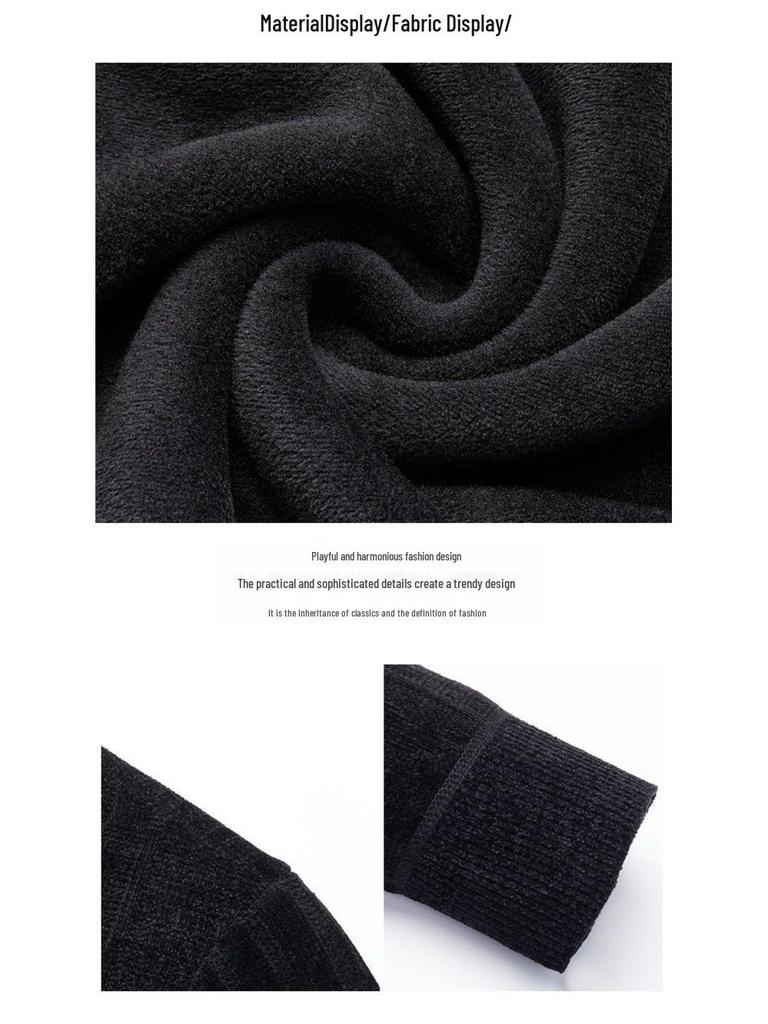 Mid-aged Men's Fleece-lined Warm Chenille Round Neck Base Layer Knitwear for Autumn/Winter