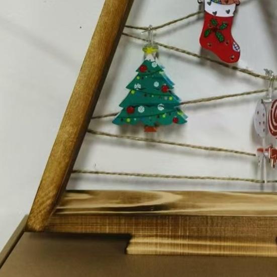 2Pcs Wooden Christmas Tree Ornament with LED Light Farmhouse Rustic Glowing Xmas Tree Table Sign Home Office Desktop Triangle Decoration