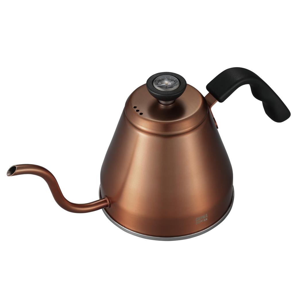 QAHWA Coffee Pot 1.2L Copper Resin Handle Narrow Mouth Type with Thermometer Drip Kettle CB Japan