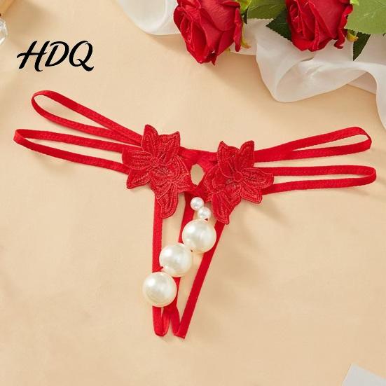 Perizoma Ricamato a Fiore da Donna Sexy Perla Sintetica G-String Perizoma Vita Bassa Floreale Biancheria Intima Erotica con Laccetti Schiena a Y Panty Elastiche Seducenti