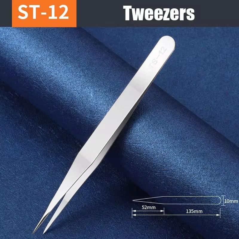 Anti-Static Stainless Steel Tweezers Precision Maintenance Professional Industrial Repair Curved Hand Tools Electronic Tweezers