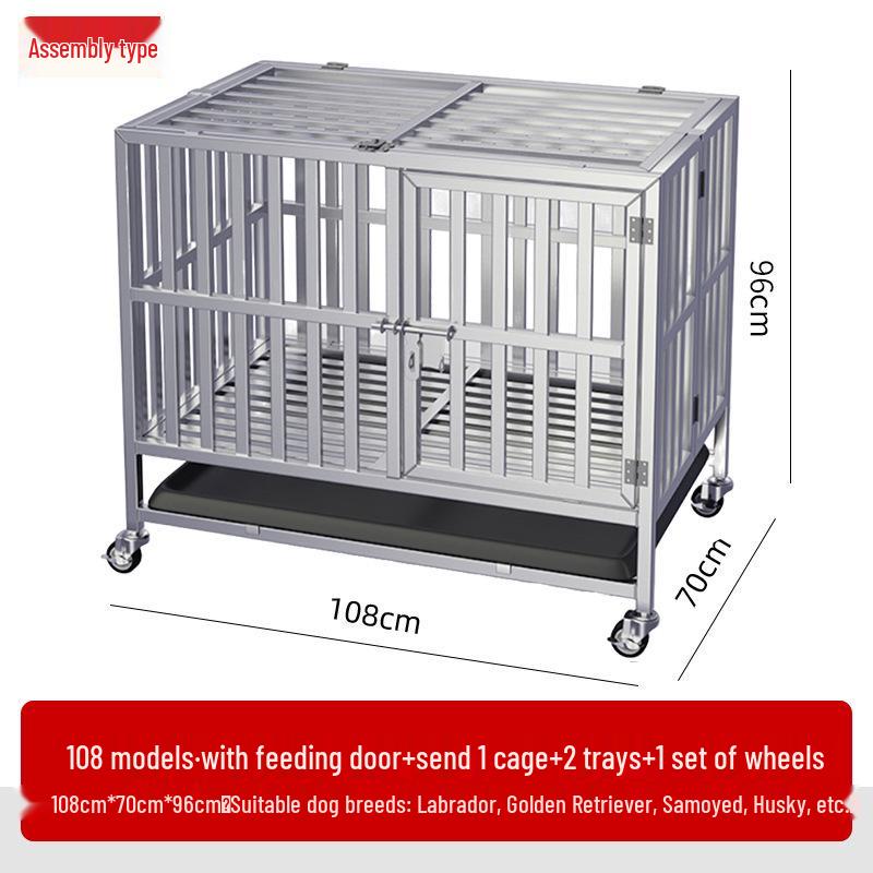 Stainless Steel Dog Cage with Toilet, for Small to Large Breeds, Full Square Tube Design, Suitable for Golden Retrievers.