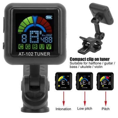 Aroma Guitar Tuner, Violin Tuner Guitar Clip‑on Tuner USB Rechargeable Built‑in Battery Violin Ukulele Tuner AT‑102 Black