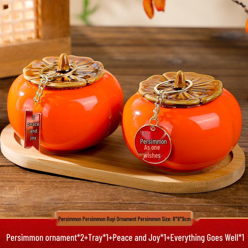 Persimmon Figurine Set – Housewarming Ornament for New Home Blessings and Decor